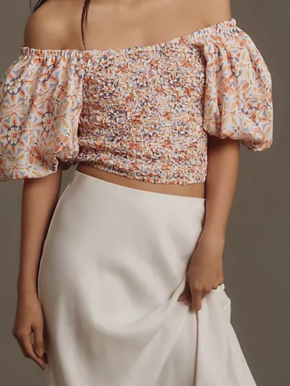 Anthropologie Dolan Floral Smocked Puff Sleeve Crop Top L Cottagecore